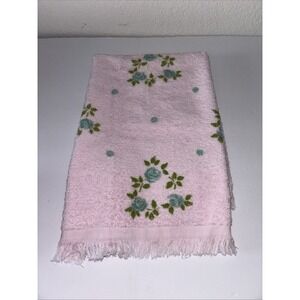 Vintage Cannon Hand Towel Floral Pink Fringe Border